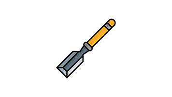 Animated woodworking chisel with an orange handle and a sharp gray metal blade, perfect for carpentry and woodworking projects video
