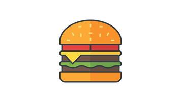 Animated beef burger with layers of cheese, lettuce, and tomato in a sesame seed bun, ideal for food blogs, social media posts, restaurant menus, and food related animations video