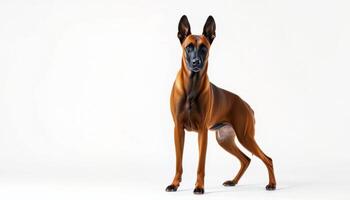 Alert Belgian Malinois Dog Studio Portrait Against White Background photo
