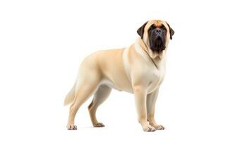 Tan Bullmastiff Dog Standing Against White Background photo