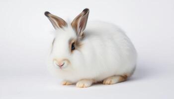 Adorable White Fluffy Bunny Rabbit with Brown Spots Studio Portrait photo