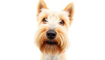 Close Up Portrait of a Light Brown Scottish Terrier Dog on White Background photo