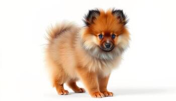 Fluffy Pomeranian Puppy on White Background photo
