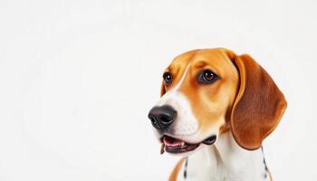 Portrait of a Beagle Dog Against a White Background photo