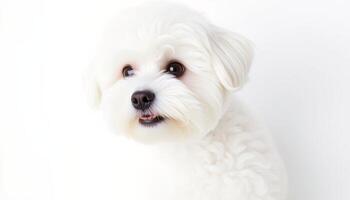 Portrait of a Fluffy White Puppy Against a White Background photo