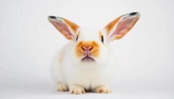 Adorable White Rabbit with Orange Ears Close Up Studio Shot photo