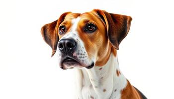a dog is looking up at the camera photo