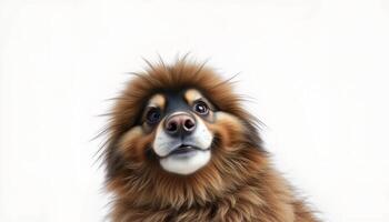 Fluffy Brown Dog Portrait Against White Background photo