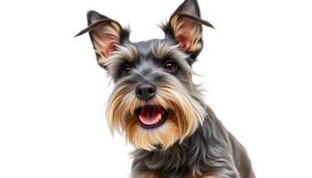 Portrait of a Happy Miniature Schnauzer Dog Against a White Background photo