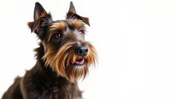Portrait of a Brown Wirehaired Dog Against a White Background photo