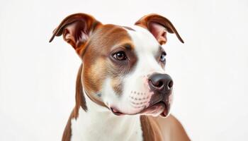 Portrait of a Brown and White Pitbull Dog Against a White Background photo