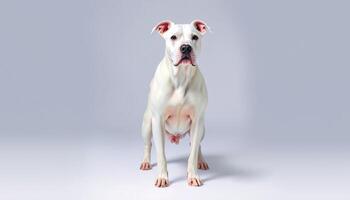 White Pit Bull Studio Portrait Against Light Grey Background photo
