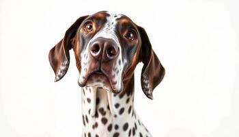 Portrait of a Brown and White Spotted Dog Against a White Background photo
