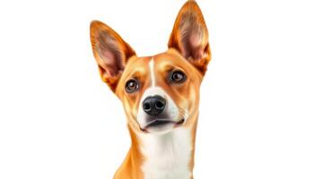 Portrait of a Brown and White Short Haired Dog Against a White Background photo