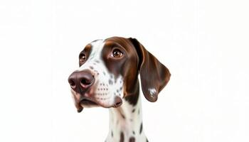 Portrait of a Brown and White Spotted Pointer Dog Against a White Background photo