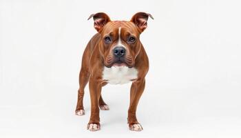 Red and White Muscular Dog Studio Portrait Against White Background photo