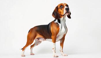 Tricolor Beagle Dog Portrait Against White Background photo