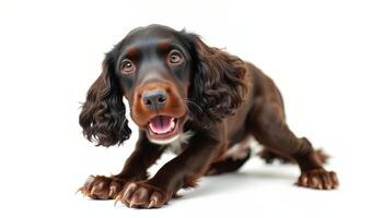 Playful Brown Cocker Spaniel Puppy Studio Portrait photo