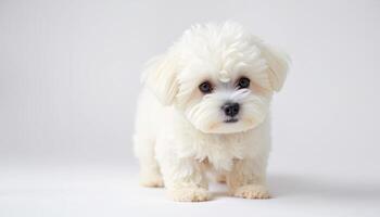 Adorable Fluffy White Puppy Studio Portrait photo