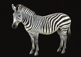 A zebra standing in front of a black background photo