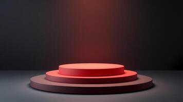 Red podium with spotlight on top of it photo