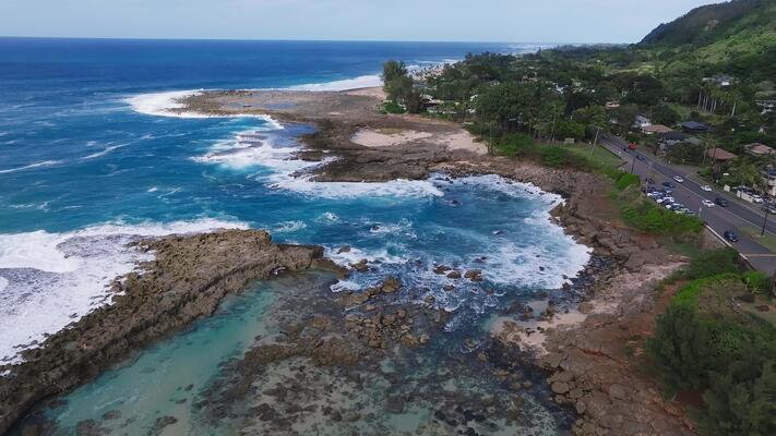 Serene aerial view of the North shore Pacific Ocean near