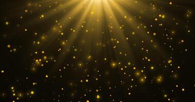 Golden luxury bokeh on particles floating in the air. Dust and glitter particles background. Black background. Loop Animation video