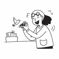Woman with multiple sclerosis feeding her bird concept as A woman with multiple sclerosis joyfully feeding her bird showcasing their strong bond and the joy of caring for a pet in vector