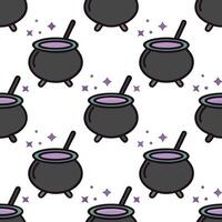 Witches and cauldrons seamless tile pattern with magical elements and dark colors for enchanting Halloween decor concept as Magical witches and bubbling cauldrons arranged seamless Clear vector