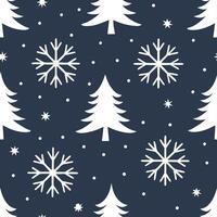 Winter whites seamless pattern with pine trees soft snowflakes and bright stars for a calm winter night sky concept as Calm winter night pattern with pine trees soft snowflakes and Clear vector