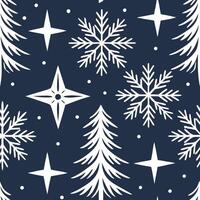 Winter whites seamless pattern with snowflakes frosted trees and soft snow for a serene peaceful winter design concept as Serene winter whites pattern with snowflakes frosted trees Clear vector