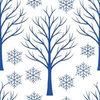 Winter trees seamless pattern with frozen branches snowflakes and icy textures for a cold dramatic winter landscape concept as Frozen winter trees pattern with icy branches and sno Clear vector