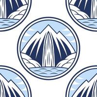Winter seamless pattern with snow covered mountains ice caves and frozen waterfalls for a dramatic winter landscape concept as Dramatic winter pattern with snow covered mountains i Clear vector