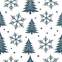 Winter seamless pattern with evergreen trees snowflakes and frosty textures for a traditional winter look concept as Traditional winter pattern with evergreen trees snowflakes and Clear vector