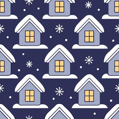 Winter nights seamless pattern with snowy hills distant mountains and sparkling stars for a peaceful remote winter landscape concept as Remote winter night pattern with snowy hills Clear