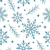 Winter seamless pattern with frosty blue snowflakes shimmering ice crystals and delicate winter branches for a magical winter look concept as Magical winter pattern with frosty blu Clear vector