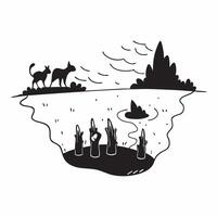 Wildlife in Morning Mist concept as Animals appear as shadows through the mist offering a glimpse into their elusive lives in Photo Stock Concept Clear vector