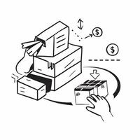 Warehouse storage and a revenue forecast report symbolizing revenue forecasting in double exposure with copy space concept as Warehouse storage blended with a revenue forecast rep vector