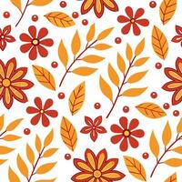 Warm autumn seamless pattern with fall flowers leaves and berries for a colorful harvest inspired design concept as Colorful autumn pattern with fall flowers leaves and berries per Clear vector
