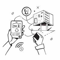 Voice Activated Home Control concept as Voice activated device used by a person to control home systems like audio lights and curtainsSimple flat illustration in isometric scene Clear vector
