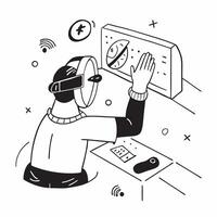 Virtual Reality Gaming concept as A person immerses in a virtual reality game experiencing futuristic gameplay in an interactive environment in Photo Stock Concept vector