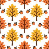 Vibrant autumn trees seamless tile pattern with colorful leaves and acorns for lively fall spaces concept as Colorful autumn leaves and acorns arranged seamlessly to create lively Clear Set 3 vector