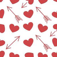 Valentine hearts and arrows seamless tile pattern with vibrant reds and elegant designs for romantic decor concept as Vibrant red hearts and elegant arrows arranged seamlessly for Clear vector