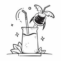 Tropical cocktail with a straw on a beach table concept as A tropical cocktail with a straw on a beach table with ample copyspace for text evoking the refreshing and indulgent plea Clear vector