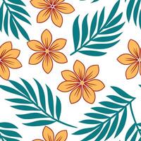 Tropical summer flowers seamless pattern with exotic florals and bright warm hues for an adventurous summer vibe concept as Exotic summer flowers pattern with tropical florals and Clear Set 2 vector