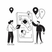 Travel Planning Mobile App concept as Travel enthusiasts planning their next vacation using a mobile travel app to book flights and accommodations in Photo Stock Concept Clear vector