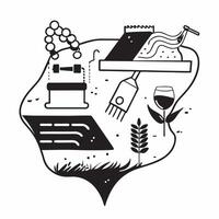 Top view of an agricultural research lab with field overlay symbolizing agricultural innovation in double exposure with copy space concept as A top view of an agricultural researc Clear vector