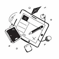 Top view of a workspace with a tablet and drawing pen symbolizing digital sketching in double exposure with copy space concept as A top view of a workspace with a tablet and drawi Clear Set 3 vector
