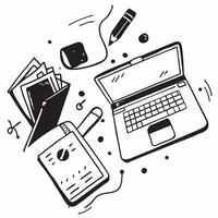Top view of a workspace with a laptop and sticky notes symbolizing digital productivity in double exposure with copy space concept as A top view of a workspace with a laptop and s Clear Set 4 vector