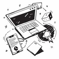 Top view of a workspace with a laptop and sticky notes symbolizing digital productivity in double exposure with copy space concept as A top view of a workspace with a laptop and s Clear Set 5 vector